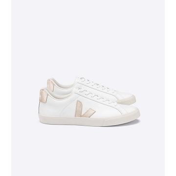 White/Brown Women's Veja ESPLAR LEATHER Sneakers | AU 606TCE